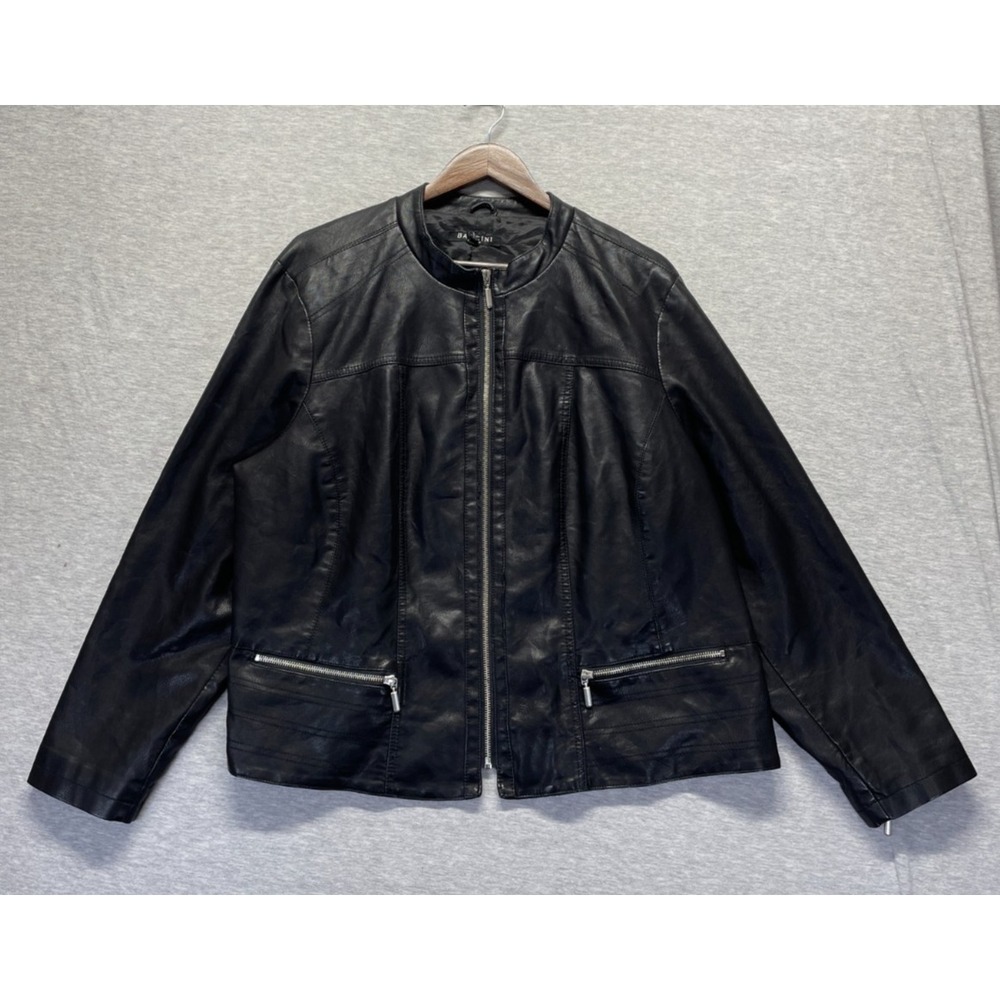Baccini Faux Leather Jacket Women's 3X Black Pebbled Biker Streetwear Full Zip